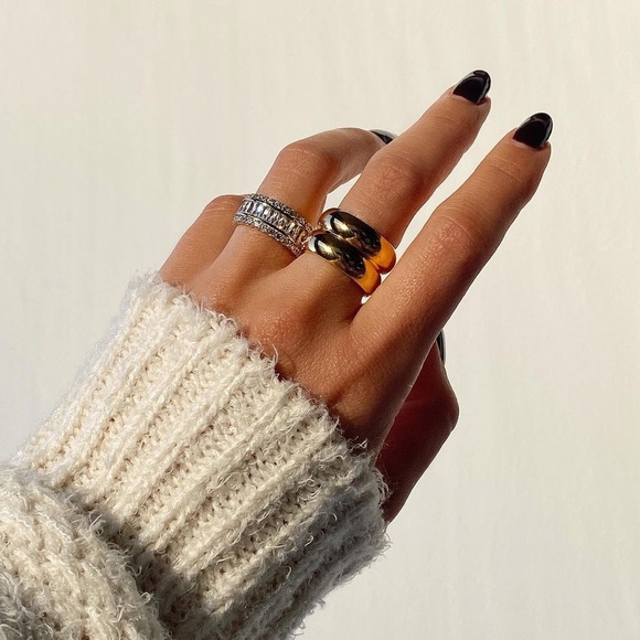 Statement gold ring, stacking gold ring, double band gold ring - Picture 2 of 10